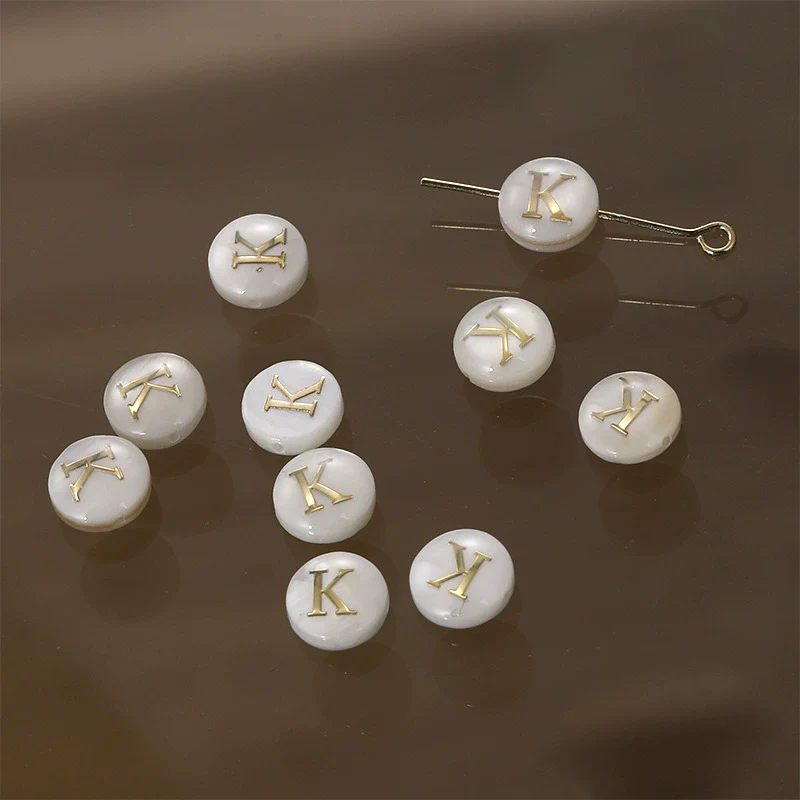 Shell Jewelry Geometric 26 Letters Round Fritillaria Double Sided Straight Hole Matching Material - Image 16