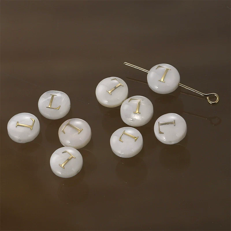 Shell Jewelry Geometric 26 Letters Round Fritillaria Double Sided Straight Hole Matching Material - Image 17
