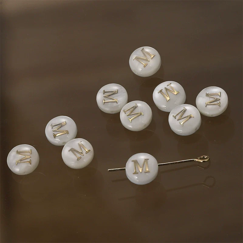 Shell Jewelry Geometric 26 Letters Round Fritillaria Double Sided Straight Hole Matching Material - Image 18