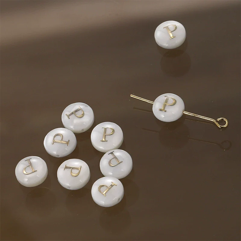 Shell Jewelry Geometric 26 Letters Round Fritillaria Double Sided Straight Hole Matching Material - Image 21