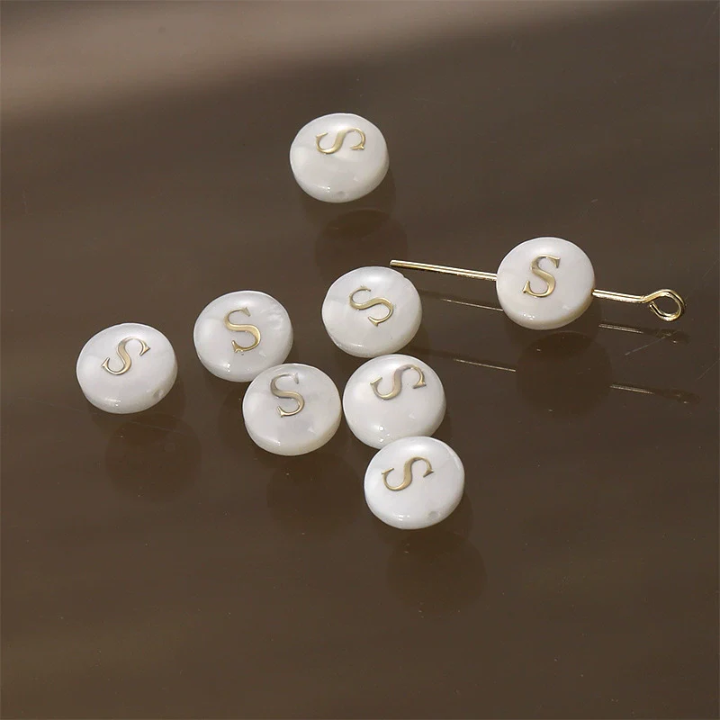 Shell Jewelry Geometric 26 Letters Round Fritillaria Double Sided Straight Hole Matching Material - Image 24