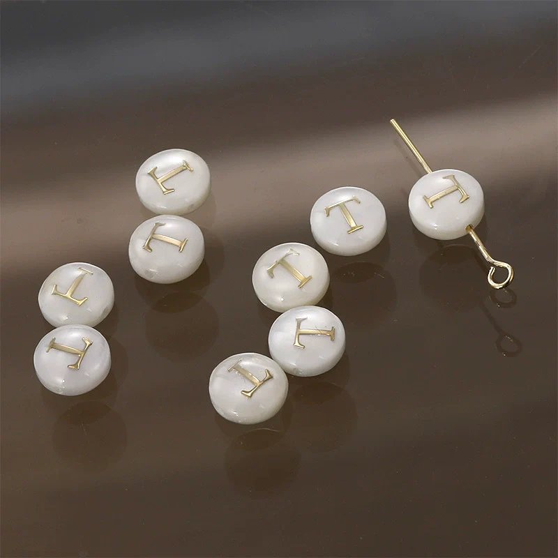 Shell Jewelry Geometric 26 Letters Round Fritillaria Double Sided Straight Hole Matching Material - Image 25