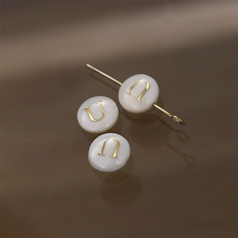 Shell Jewelry Geometric 26 Letters Round Fritillaria Double Sided Straight Hole Matching Material - Image 26