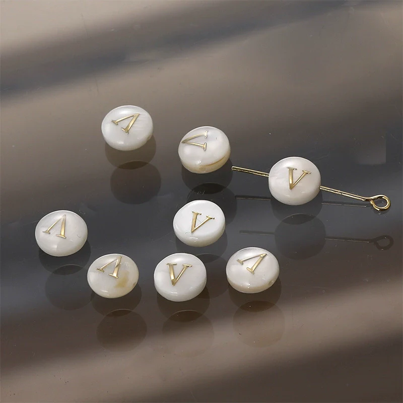 Shell Jewelry Geometric 26 Letters Round Fritillaria Double Sided Straight Hole Matching Material - Image 27