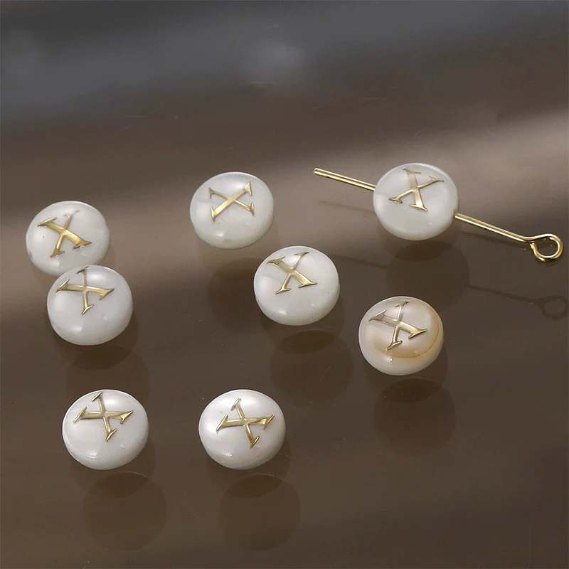 Shell Jewelry Geometric 26 Letters Round Fritillaria Double Sided Straight Hole Matching Material - Image 29