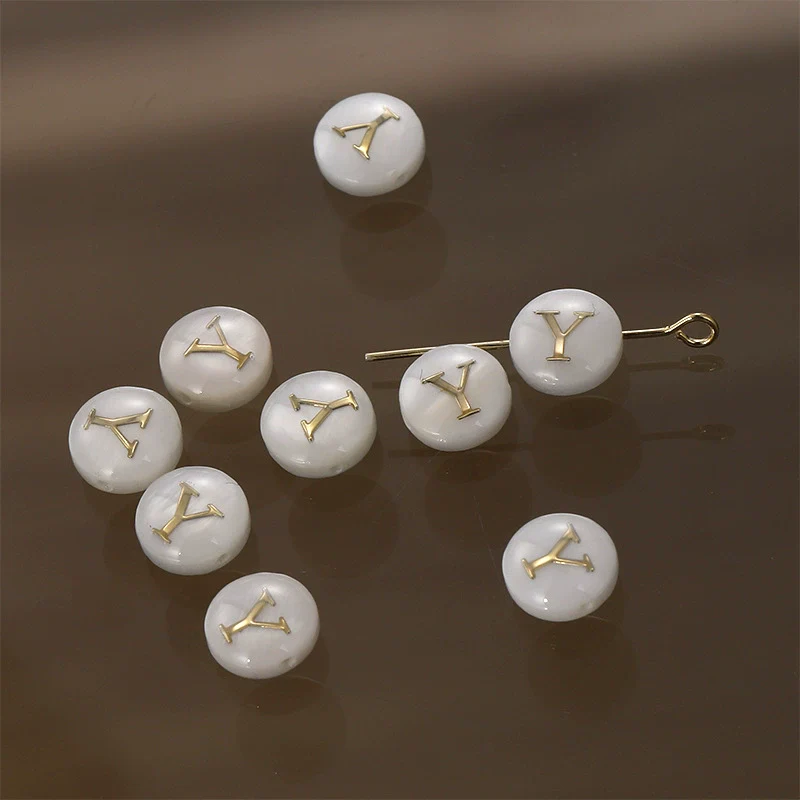 Shell Jewelry Geometric 26 Letters Round Fritillaria Double Sided Straight Hole Matching Material - Image 30