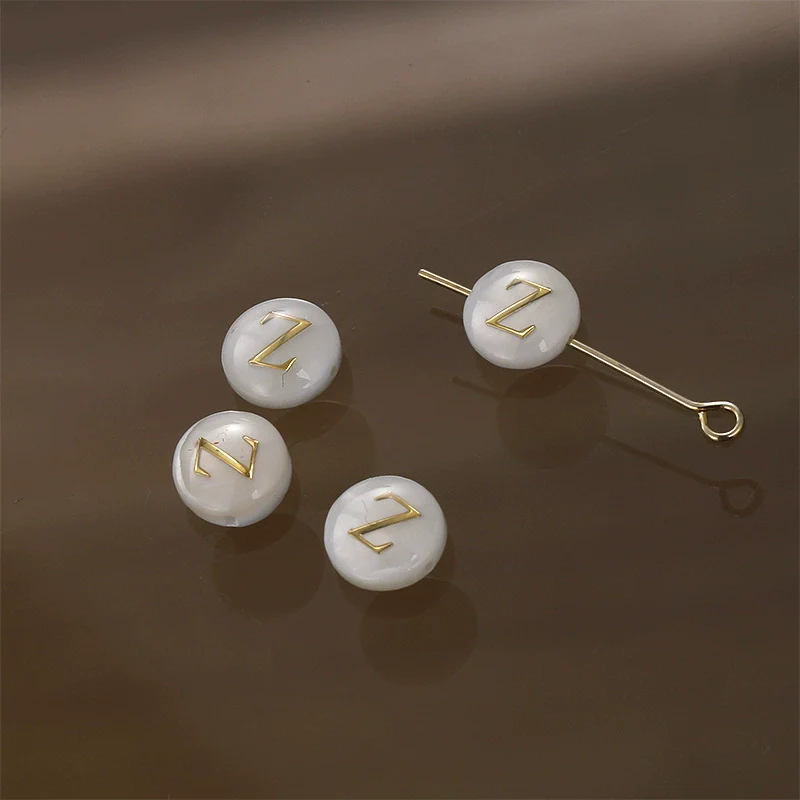 Shell Jewelry Geometric 26 Letters Round Fritillaria Double Sided Straight Hole Matching Material - Image 31