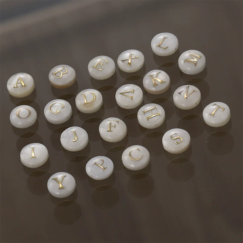 Shell Jewelry Geometric 26 Letters Round Fritillaria Double Sided Straight Hole Matching Material - Image 32