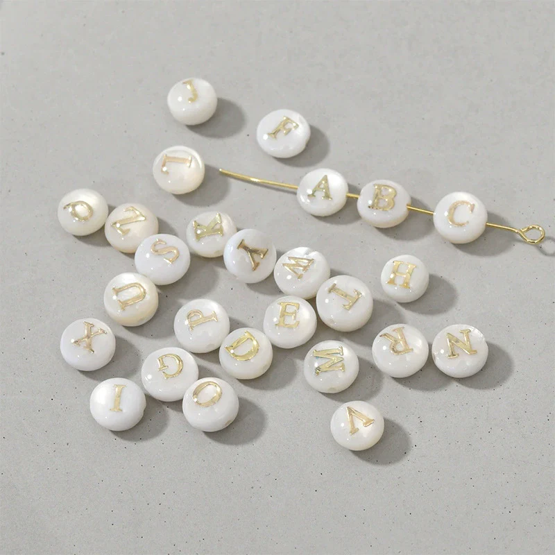 Shell Jewelry Geometric 26 Letters Round Fritillaria Double Sided Straight Hole Matching Material - Image 33