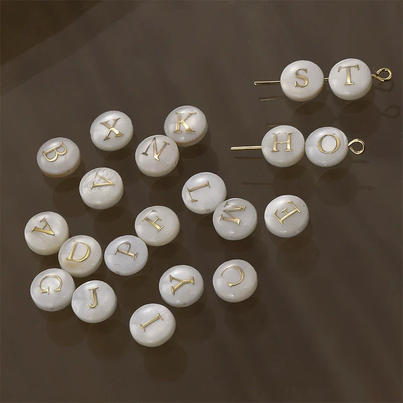 Shell Jewelry Geometric 26 Letters Round Fritillaria Double Sided Straight Hole Matching Material - Image 4