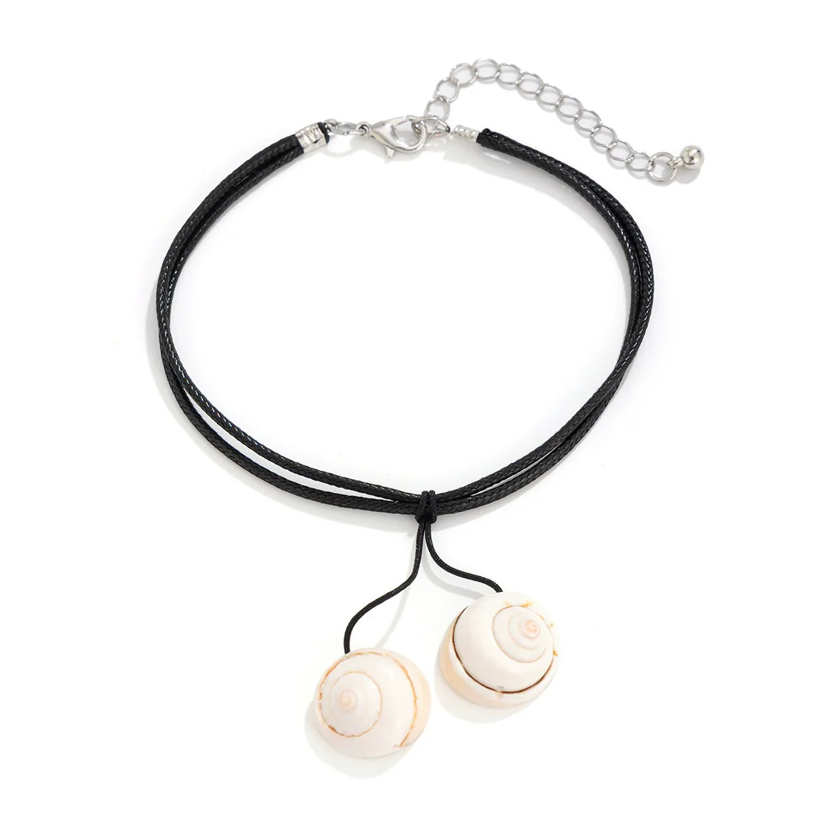 Shell Leather Wax Thread Geometric Handmade Conch Shell Tassel Necklace For Women - Image 5