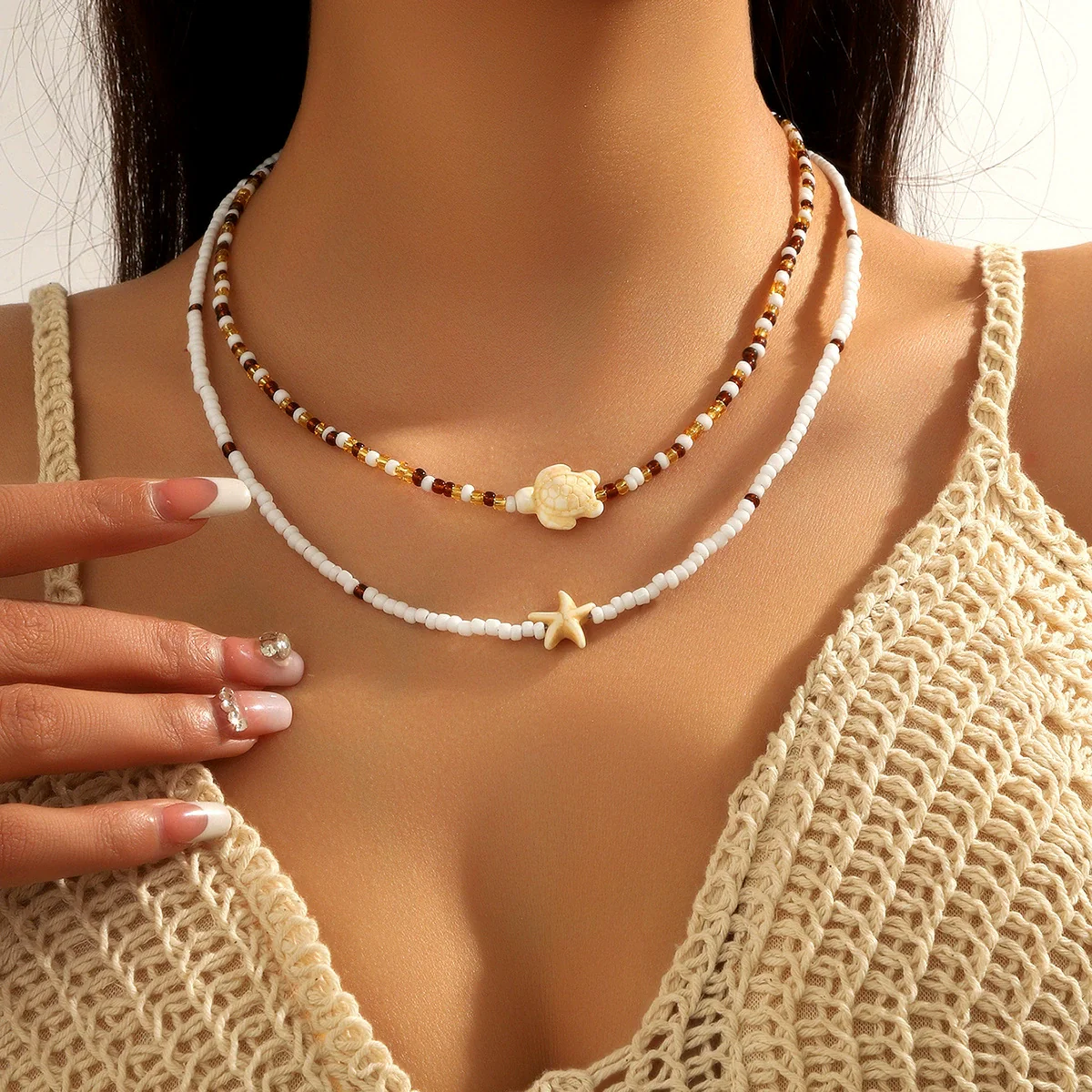Shell Pendant Necklace With Pearl Chain Star Geometric Animal Zodiac Pure Handmade For Women - Image 4