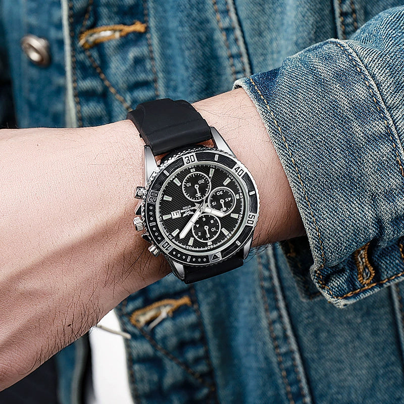 Silicone Alloy Men's Sports Quartz Watch With Round Dial And Onion Crown - Image 2