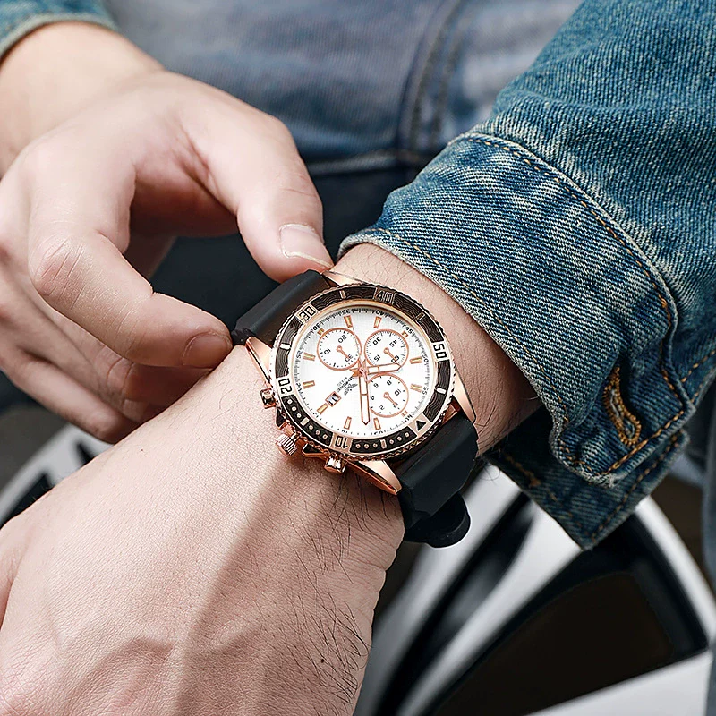 Silicone Alloy Men's Sports Quartz Watch With Round Dial And Onion Crown - Image 3