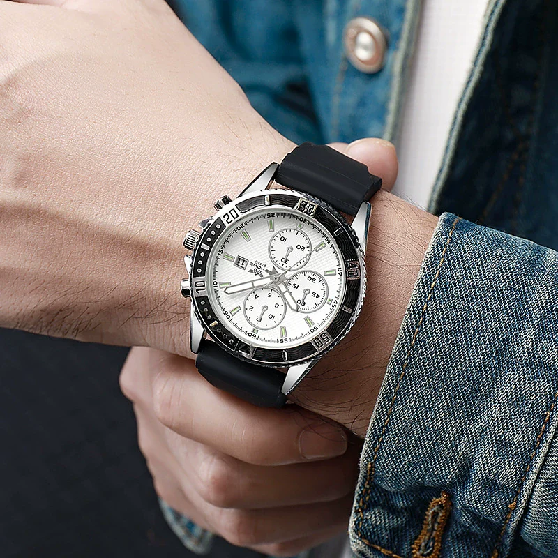 Silicone Alloy Men's Sports Quartz Watch With Round Dial And Onion Crown - Image 4