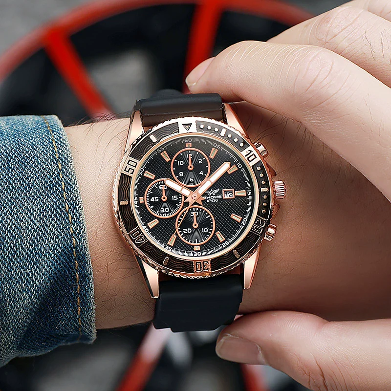 Silicone Alloy Men's Sports Quartz Watch With Round Dial And Onion Crown - Image 6
