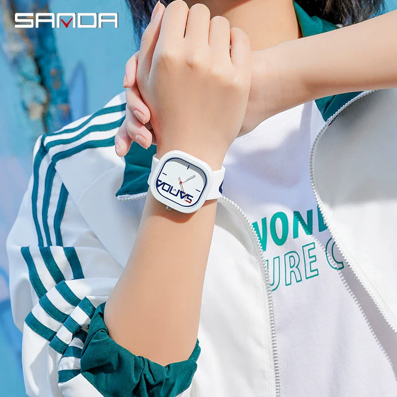 Silicone Band Square Watch For Students Waterproof Zinc Alloy Case Mineral Strengthened Glass Mirror Trendy Simple - Image 2