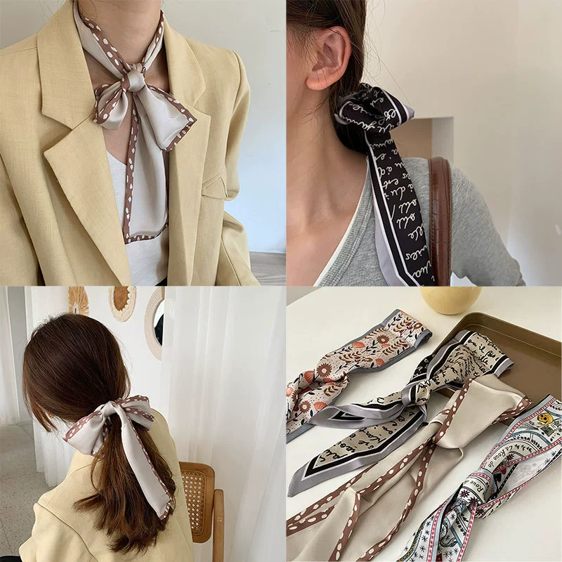 Silk And Nylon Scarf Vintage French Style Heart Printing For Women
