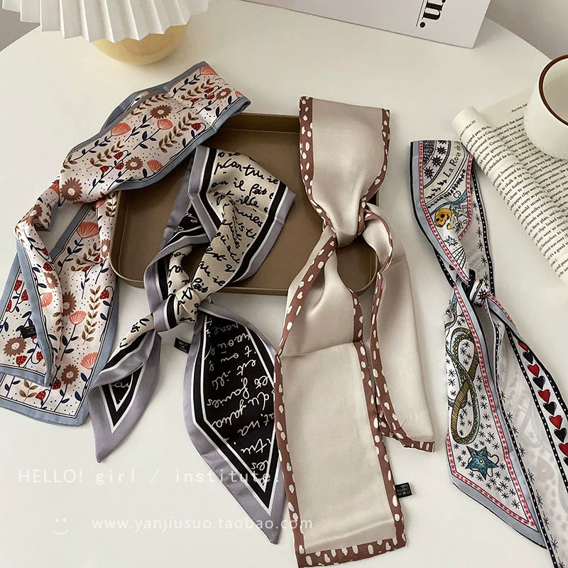 Silk And Nylon Scarf Vintage French Style Heart Printing For Women - Image 2