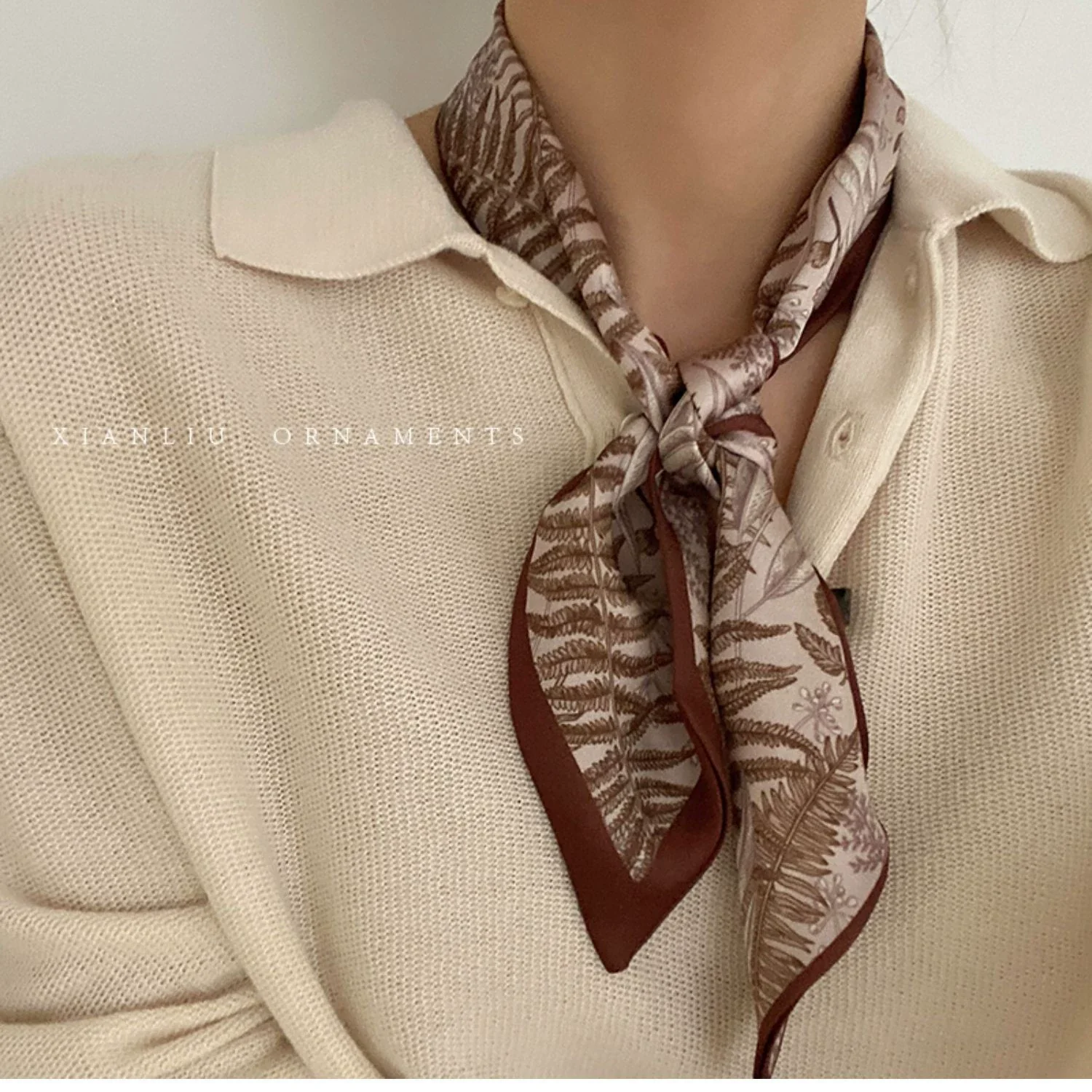 Silk And Nylon Scarf Vintage French Style Heart Printing For Women - Image 3
