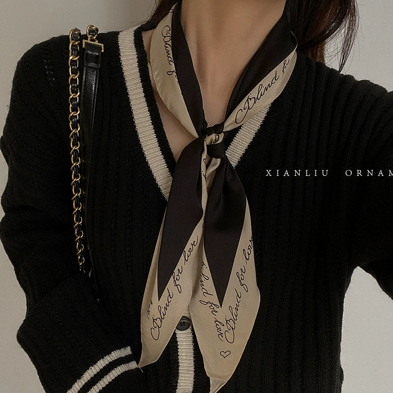 Silk And Nylon Scarf Vintage French Style Heart Printing For Women - Image 6