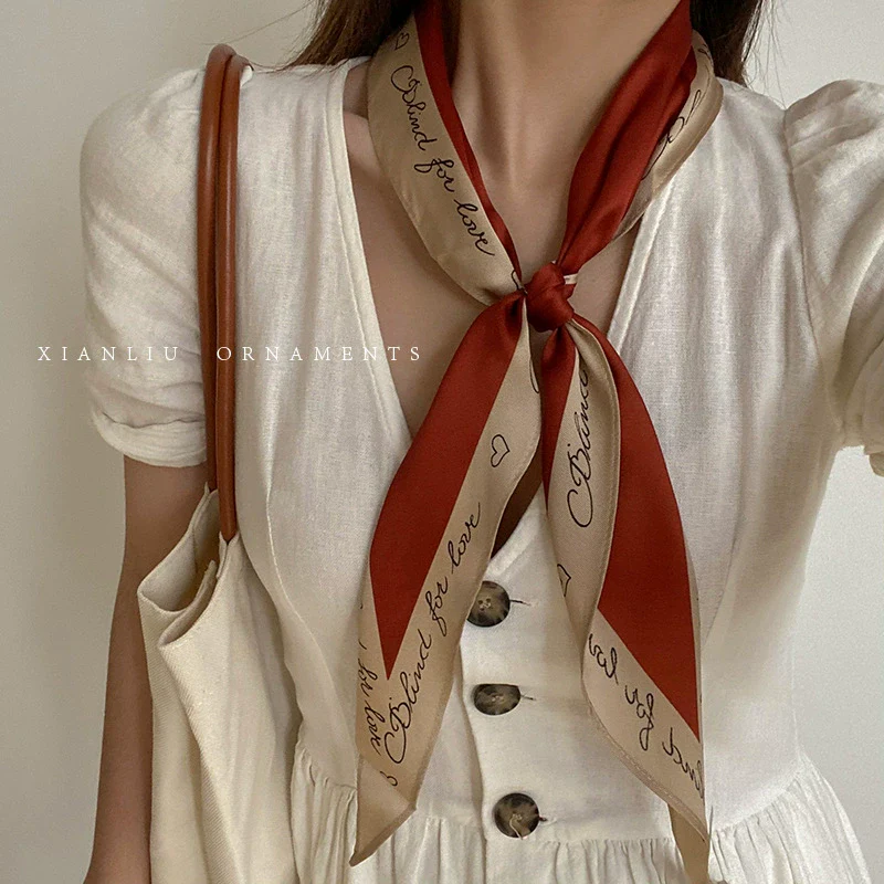 Silk And Nylon Scarf Vintage French Style Heart Printing For Women - Image 7