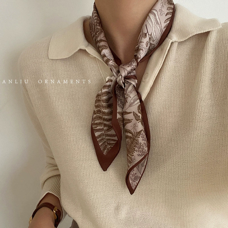 Silk And Nylon Scarf Vintage French Style Heart Printing For Women - Image 8