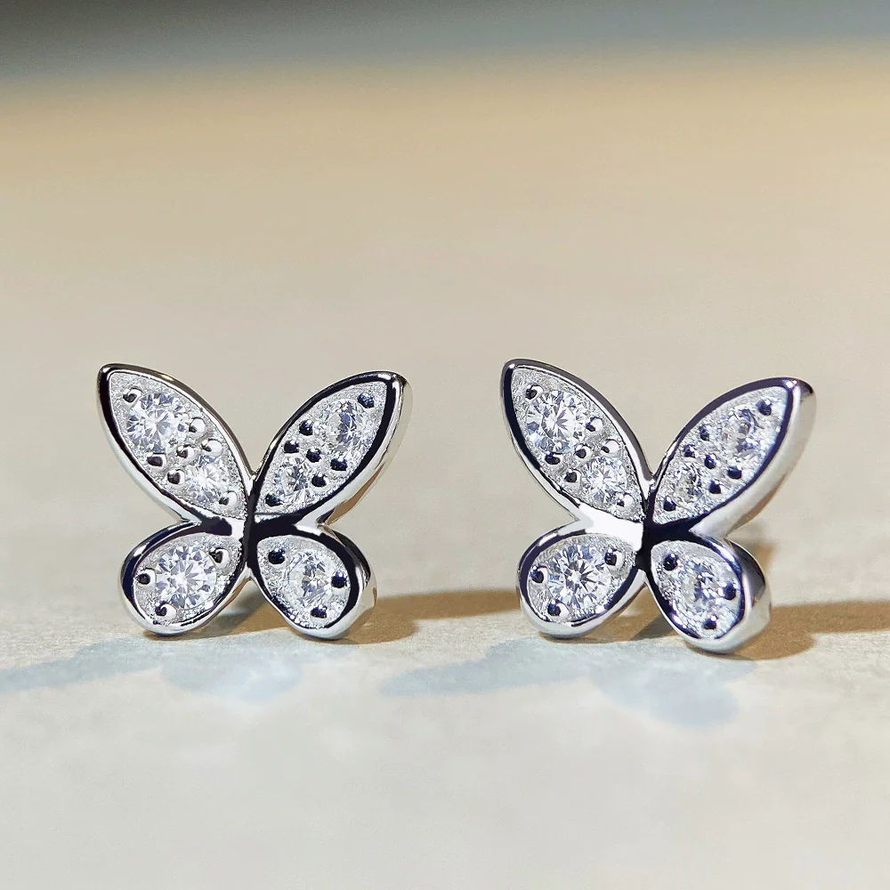 Silver 925 Moissanite Phantom Butterfly Bow Geometric Women's Ear Jewelry - Image 2