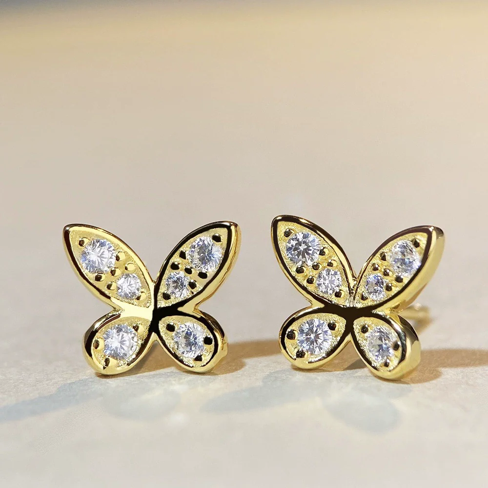 Silver 925 Moissanite Phantom Butterfly Bow Geometric Women's Ear Jewelry - Image 5