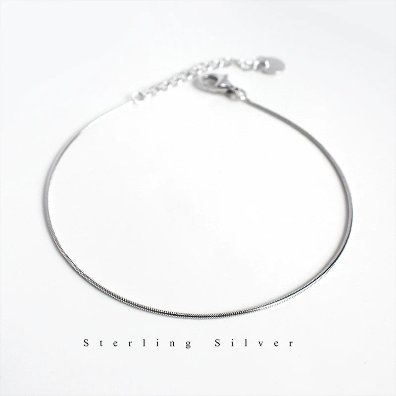 Silver 925 Sterling Simple Round Snake Bone Chain Bracelet With Geometric Pattern Electroplated For Women - Image 4