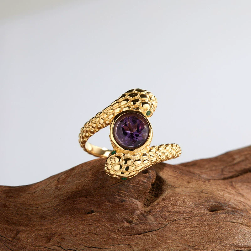 Silver Animal Zodiac Spirit Snake Ring Set With Gems - Image 3