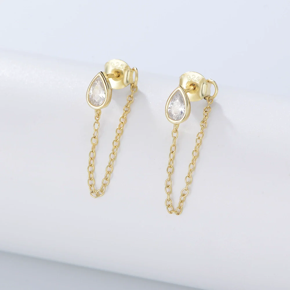Silver Dropshaped Zircon Earrings Punk Style For Women