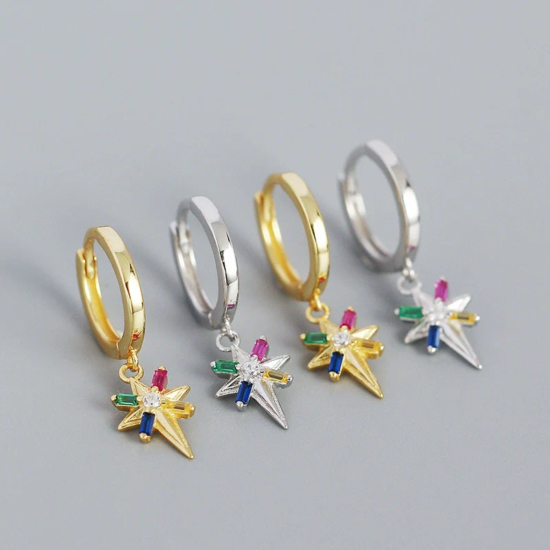 Silver Ear Jewelry Exaggerated Eightpointed Star Geometric Electroplated Earrings S925 Sterling Silver - Image 2
