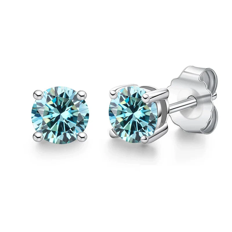 Silver Moissanite Classic Fourclaw Round Earrings - Image 7