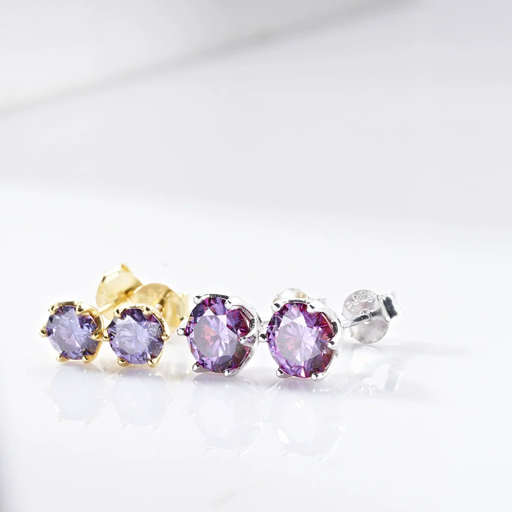 Silver Moissanite Classic Round Earrings