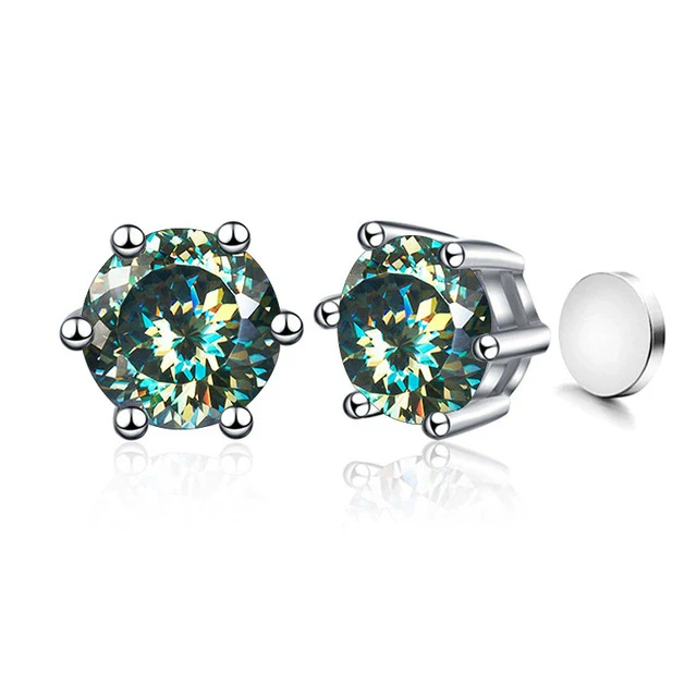 Silver Moissanite Classic Round Earrings - Image 30