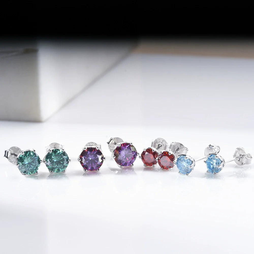 Silver Moissanite Classic Round Earrings - Image 5