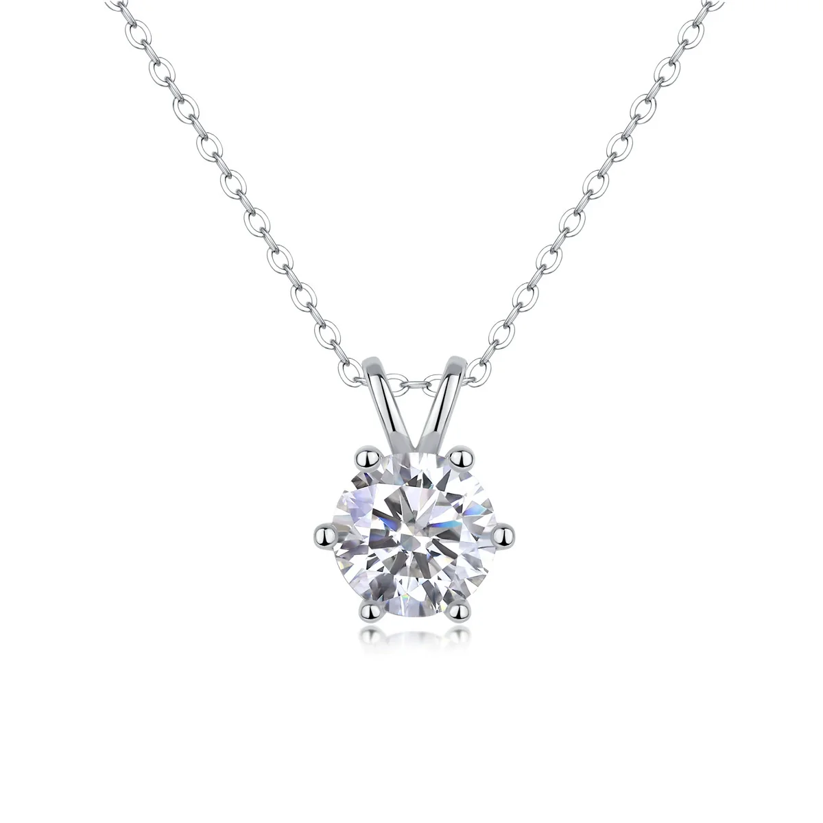 Silver Moissanite Pendant Necklace For Women With Geometric Pattern And Sixclaw Setting