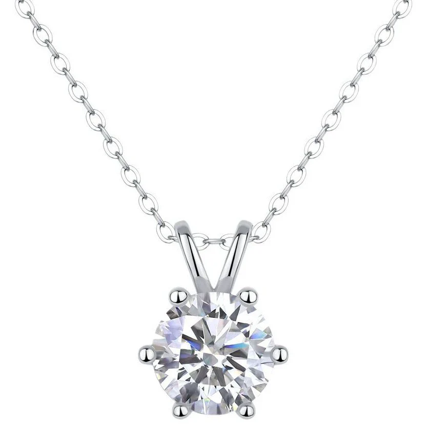 Silver Moissanite Pendant Necklace For Women With Geometric Pattern And Sixclaw Setting - Image 3