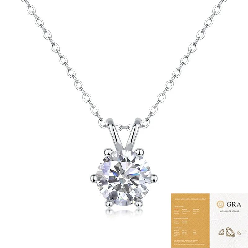 Silver Moissanite Pendant Necklace For Women With Geometric Pattern And Sixclaw Setting - Image 4