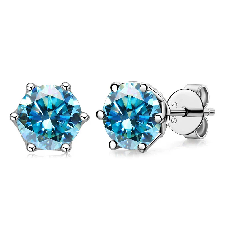 Silver Synthetic Moissanite Round Classic Sixclaw Earrings - Image 12
