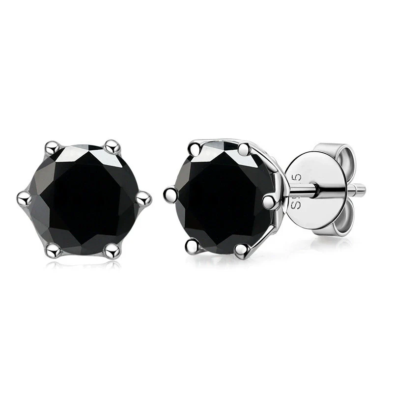 Silver Synthetic Moissanite Round Classic Sixclaw Earrings - Image 14