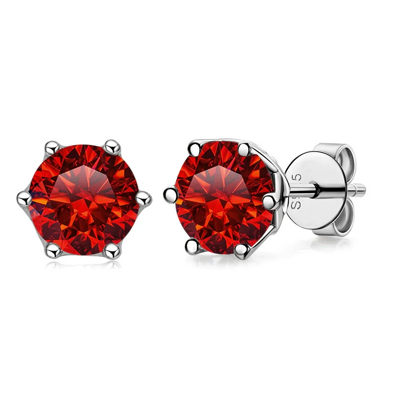 Silver Synthetic Moissanite Round Classic Sixclaw Earrings - Image 15