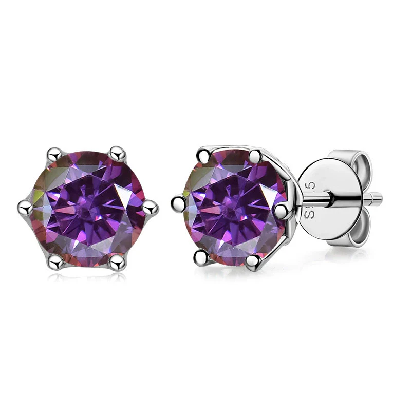 Silver Synthetic Moissanite Round Classic Sixclaw Earrings - Image 16