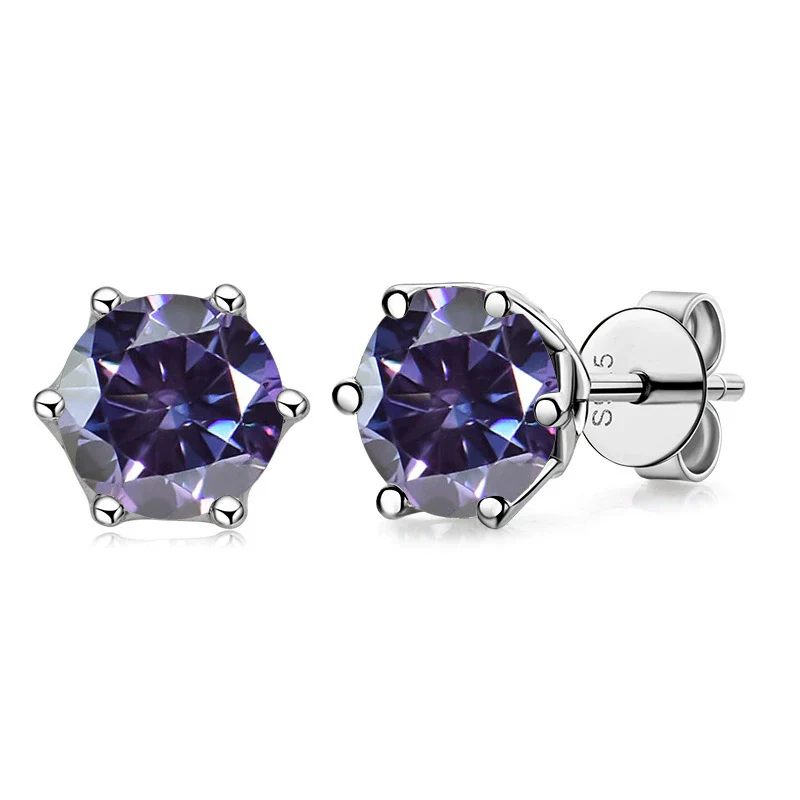 Silver Synthetic Moissanite Round Classic Sixclaw Earrings - Image 17