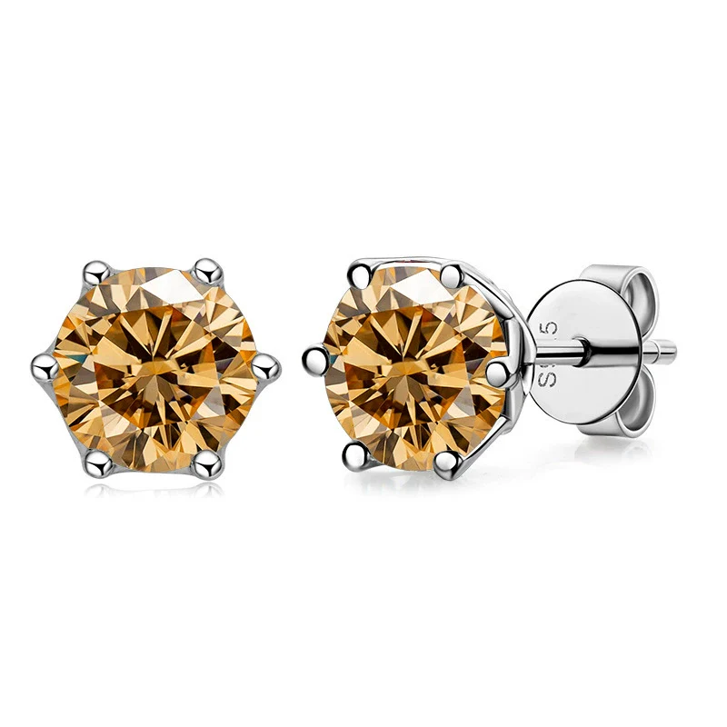 Silver Synthetic Moissanite Round Classic Sixclaw Earrings - Image 18