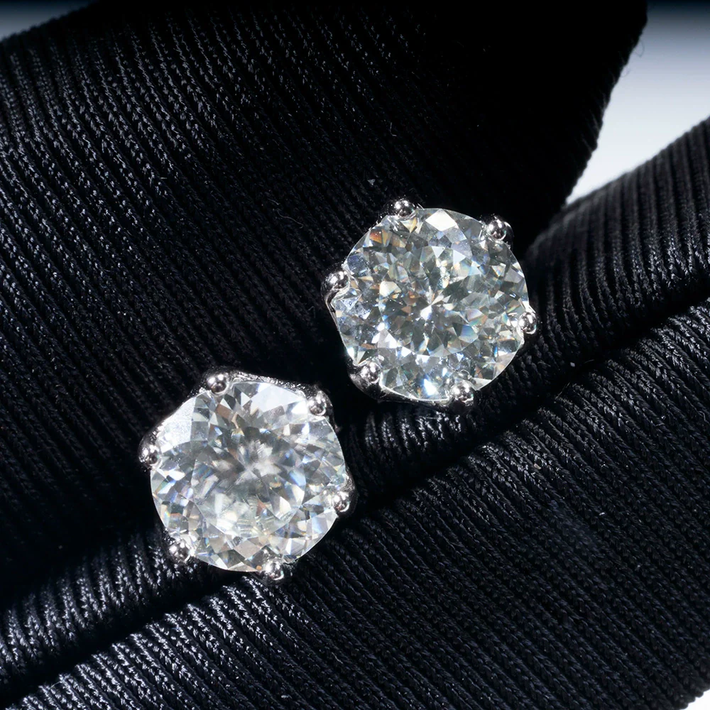 Silver Synthetic Moissanite Round Classic Sixclaw Earrings - Image 19