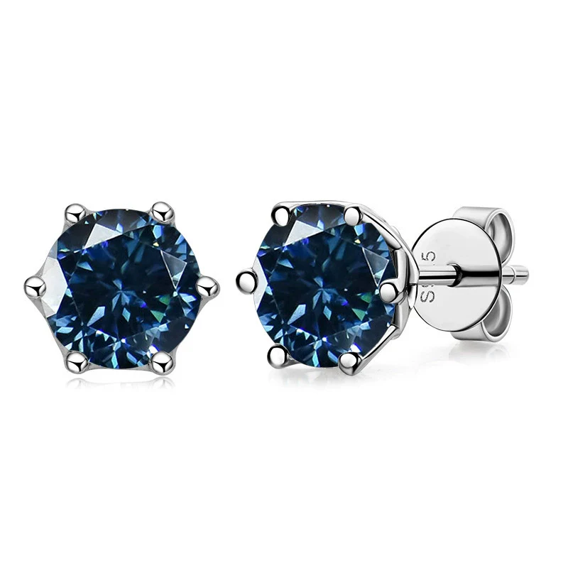 Silver Synthetic Moissanite Round Classic Sixclaw Earrings - Image 2