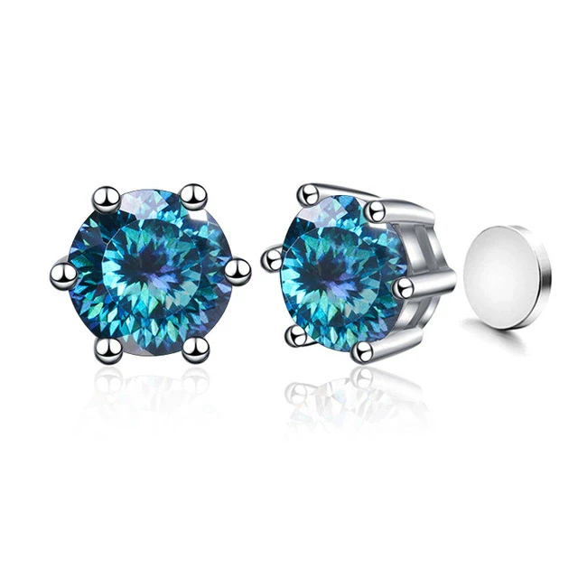 Silver Synthetic Moissanite Round Classic Sixclaw Earrings - Image 22