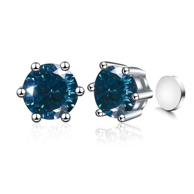 Silver Synthetic Moissanite Round Classic Sixclaw Earrings - Image 26
